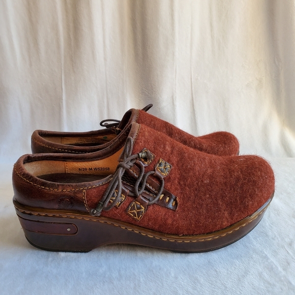 Born Shoes - EUC Born Wool Leather Clogs Laces Women's Size 8